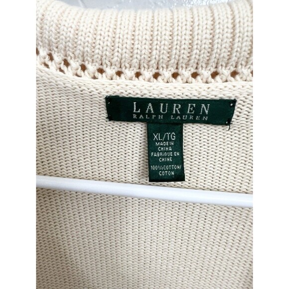Lauren Ralph Lauren Women’s Size XL Cream Cotton Shawl Collar V-Neck Sweater - Picture 8 of 9